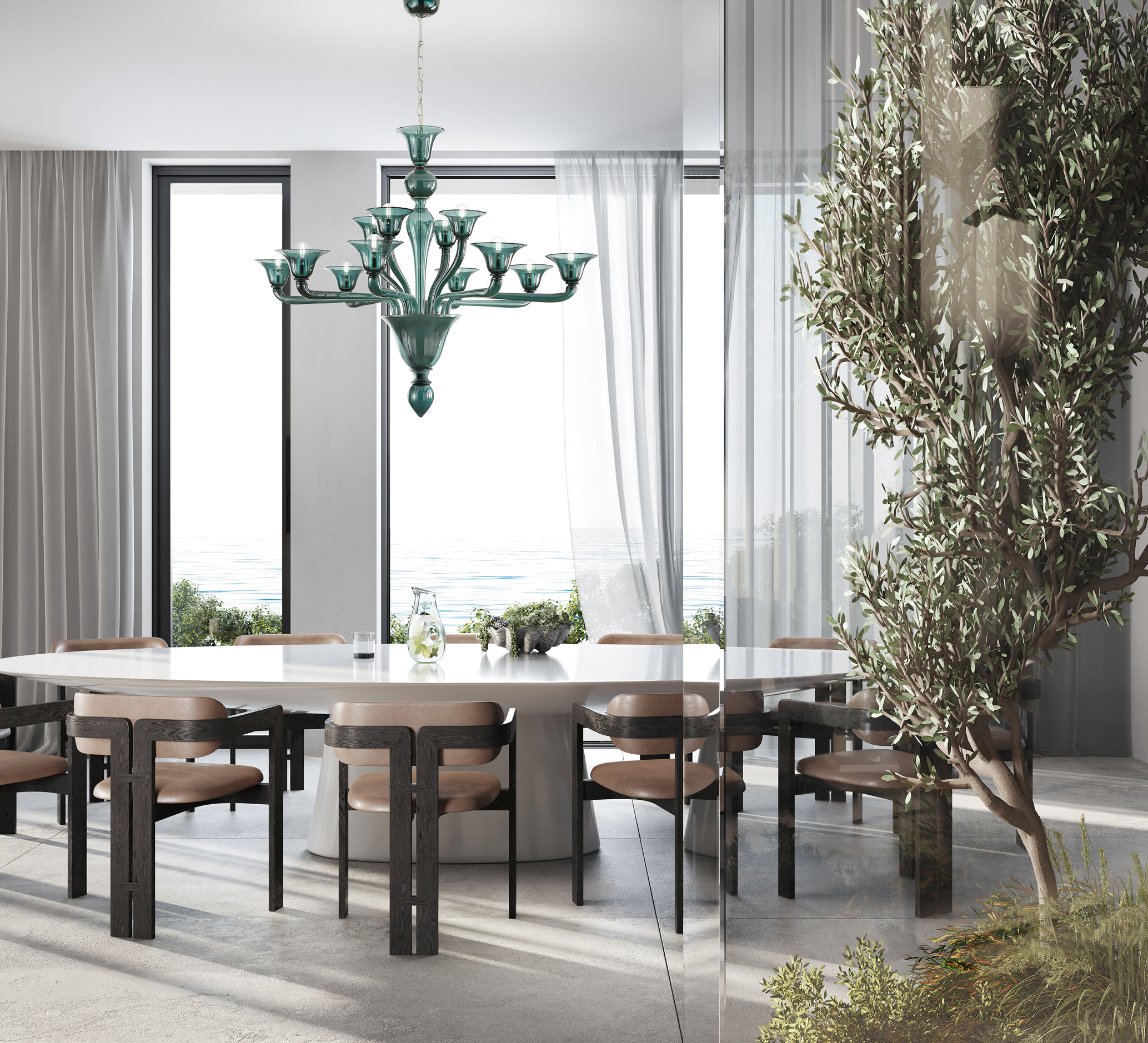 3D rendering of a dining area in modern home