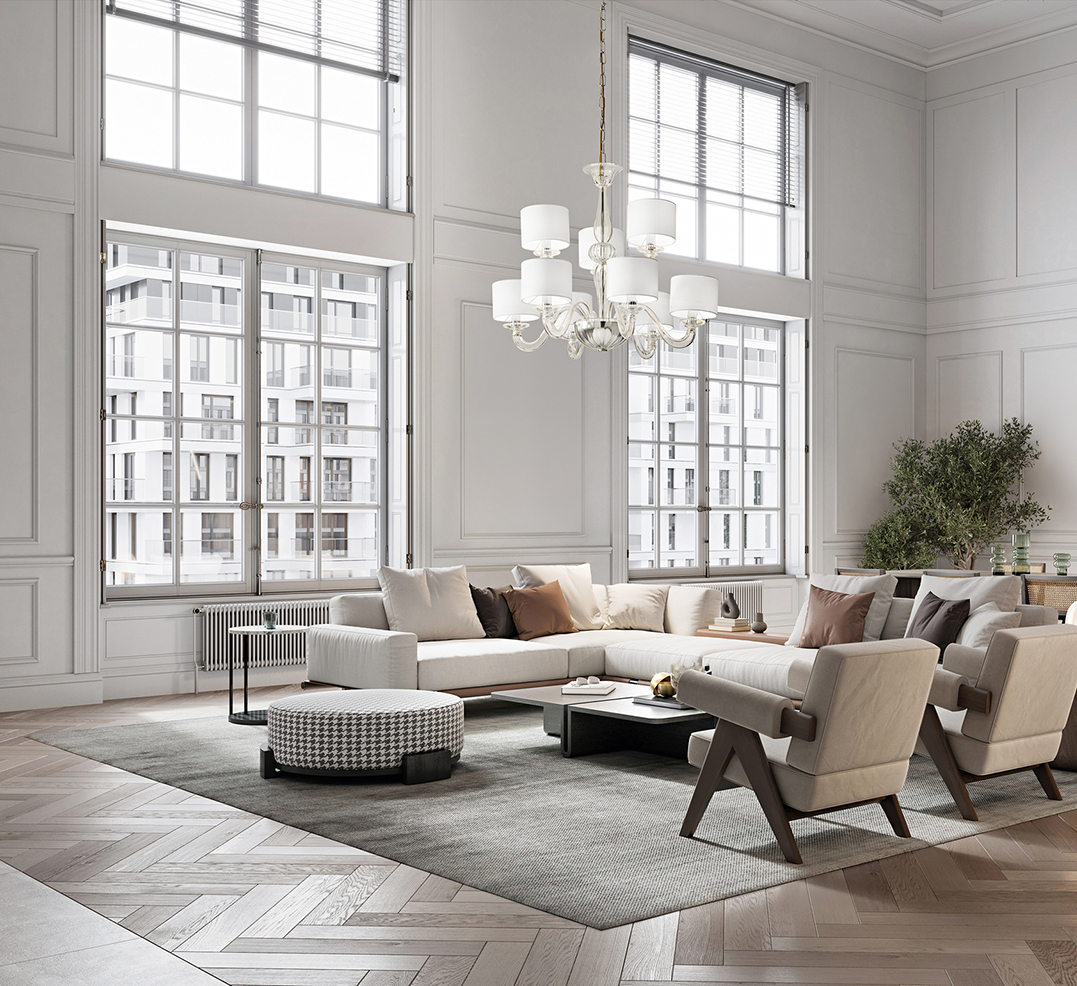 3D rendering of a well furnished living room